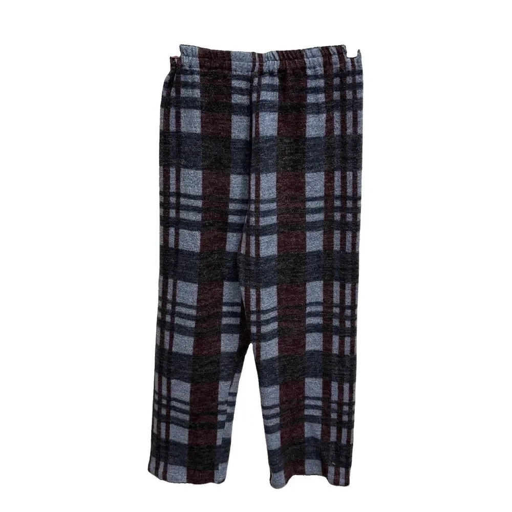 Boy Youth Pajama Pants 12 Plaid Blue Gray Maroon Elastic Waist Pullon 25X25”